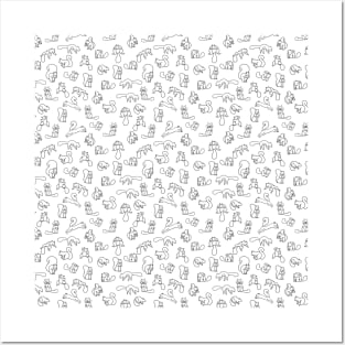 Squirrel Pattern Black and White Posters and Art